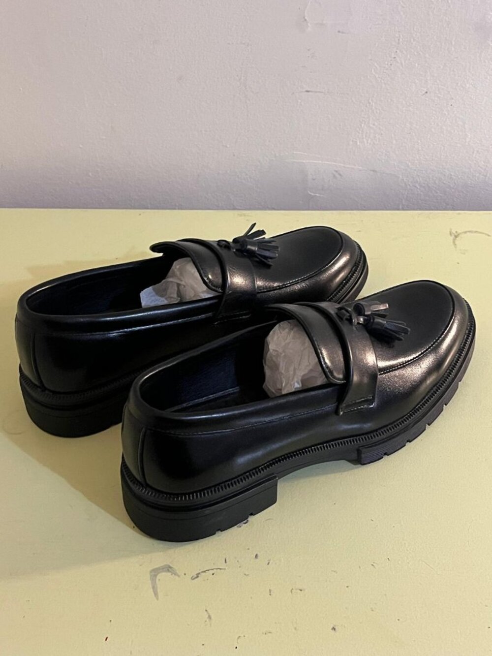 Black Chunky Tassel Loafers — Size 9, New/Unworn